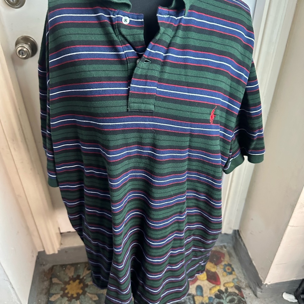 Vintage Ralph Lauren Green Striped Polo Shirt